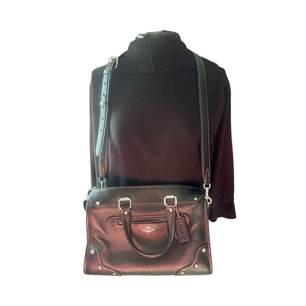 COACH Millie Black Silver Logo Leather Satchel Crossbody Shoulder Bag $550